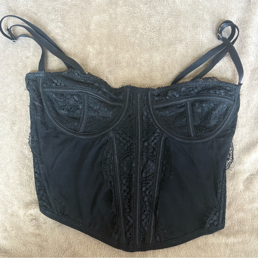 La Hearts Black Lace Corset Top